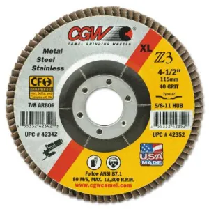 CGW Abrasives Prem Z3 Reg T27 Flap Disc, 7", 80 Grit, 5/8 Arbor, 8,600 rpm, 42715