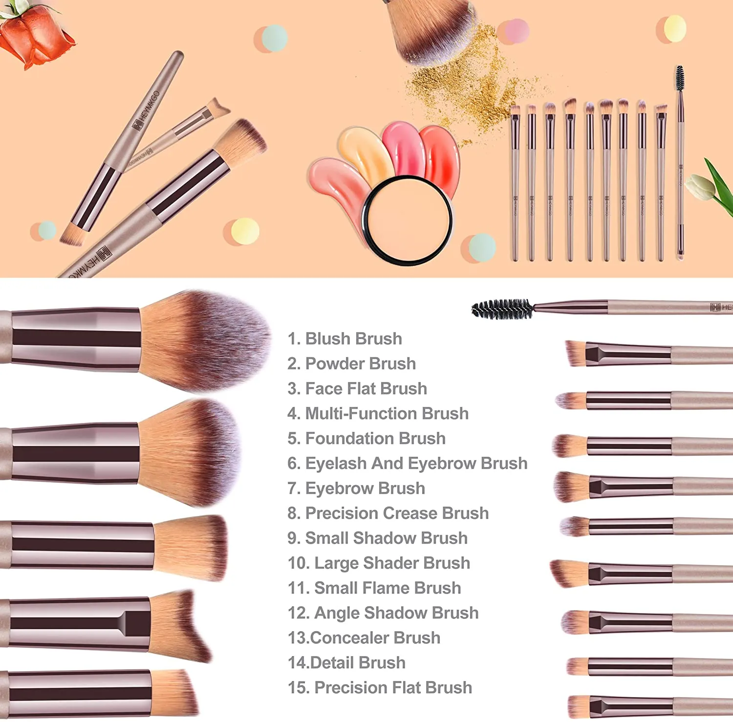 Champion-15pcs Makeup Brush Sets with Cosmetics Bag