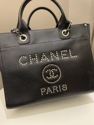 Chanel Studded Deauville Shopper Tote Black Caviar