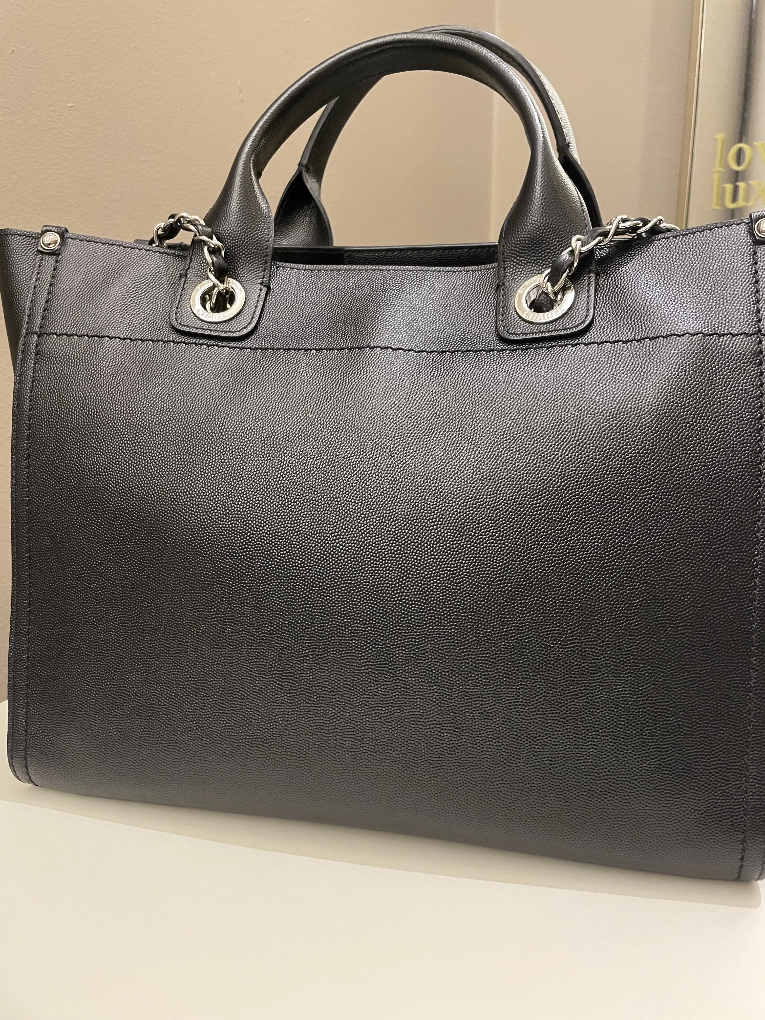 Chanel Studded Deauville Shopper Tote Black Caviar
