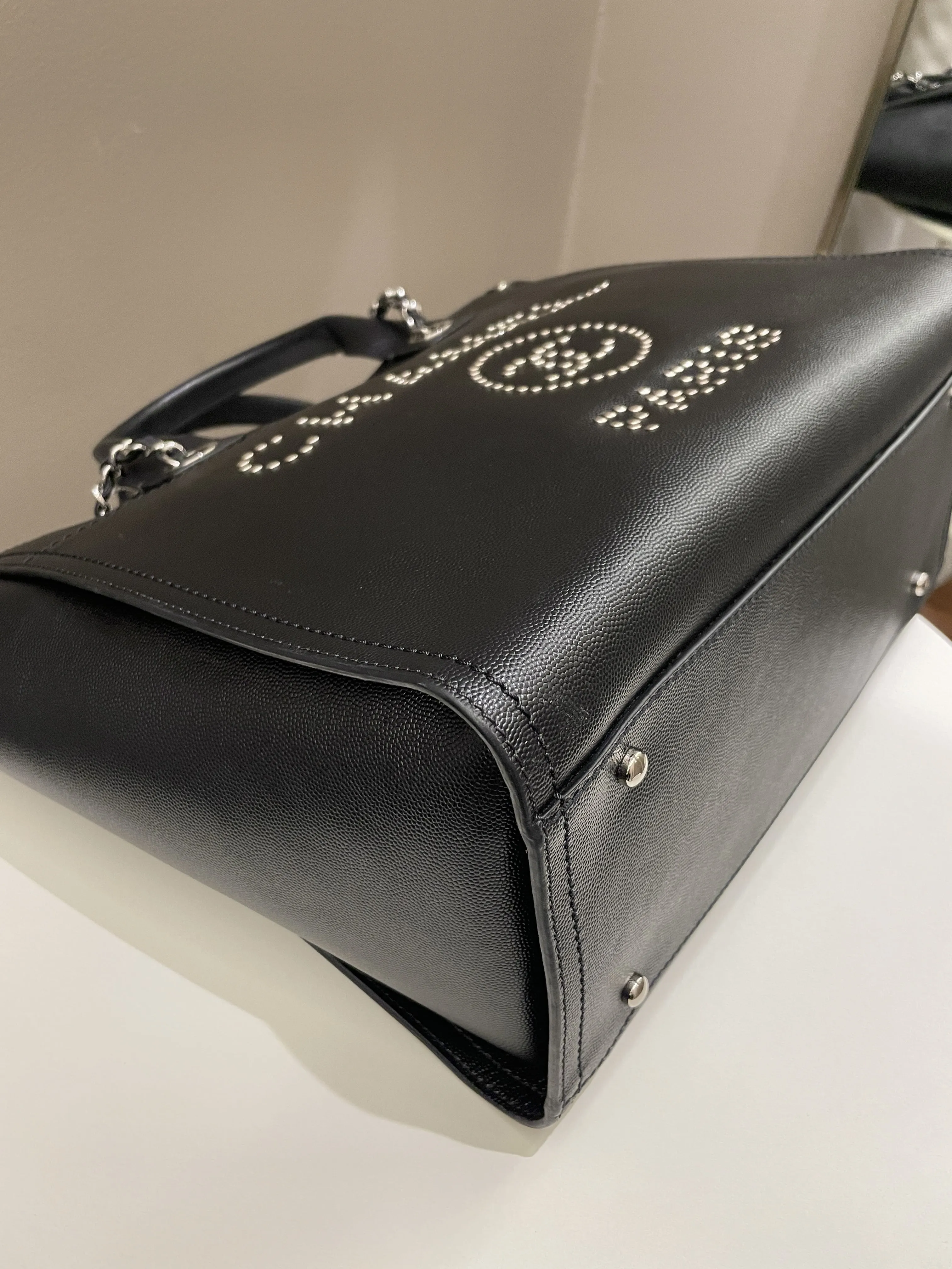 Chanel Studded Deauville Shopper Tote Black Caviar