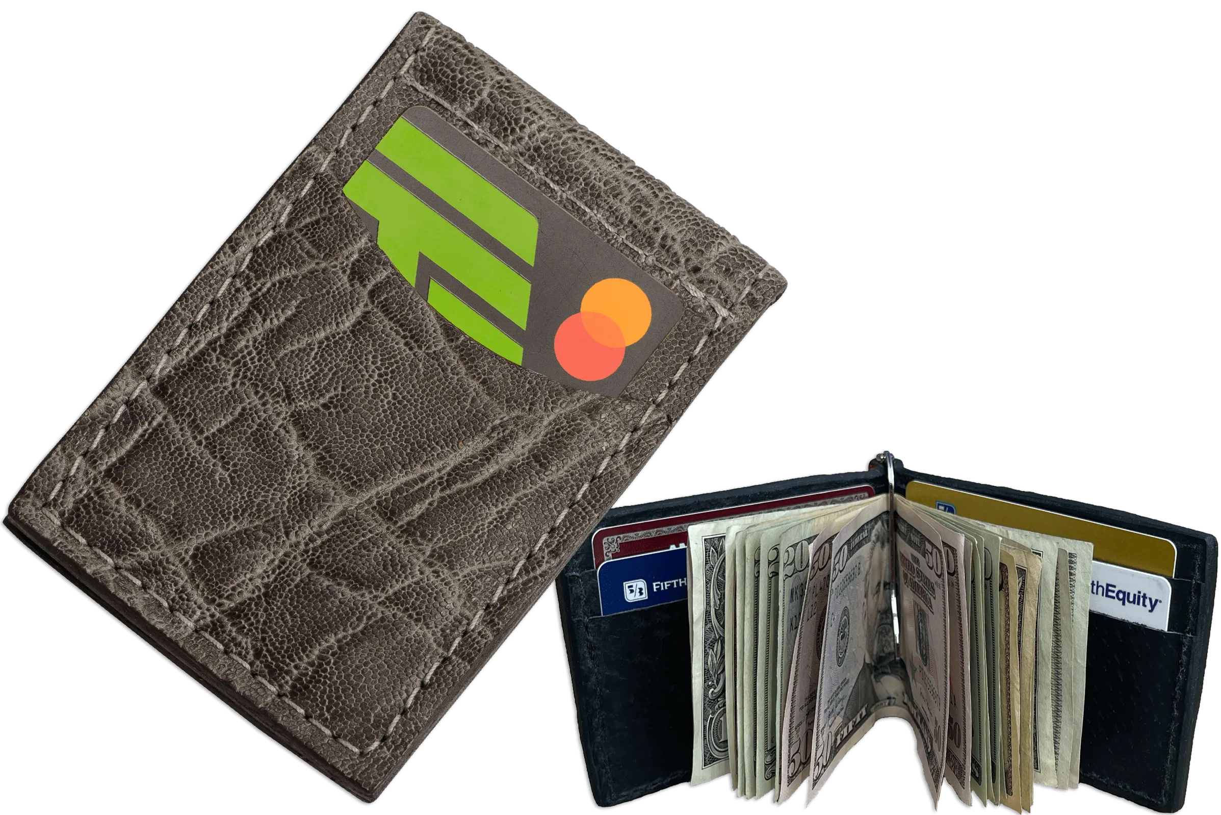 Charcoal Gray Elephant Bifold Slim Profile Wallet With Money Clip