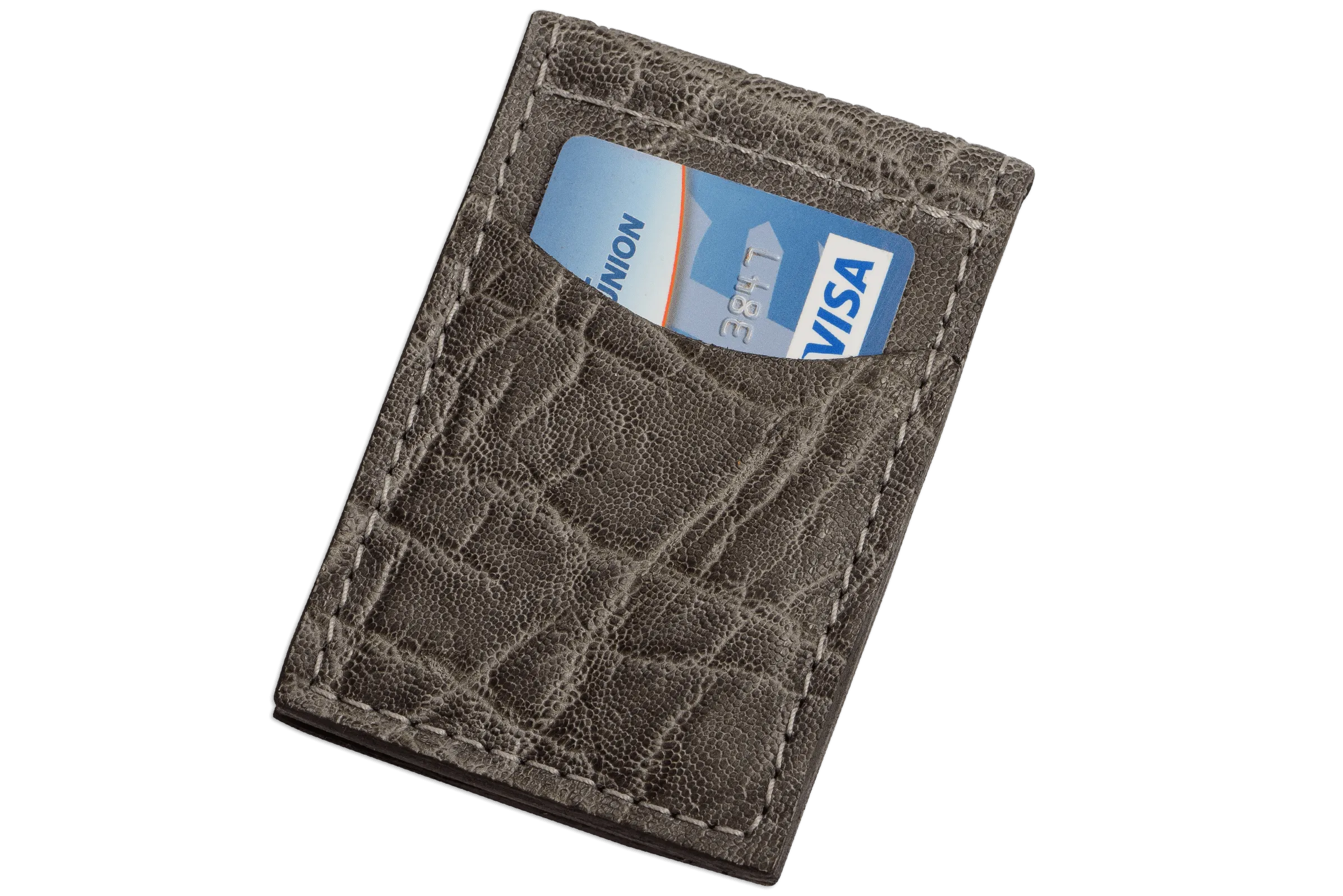 Charcoal Gray Elephant Bifold Slim Profile Wallet With Money Clip