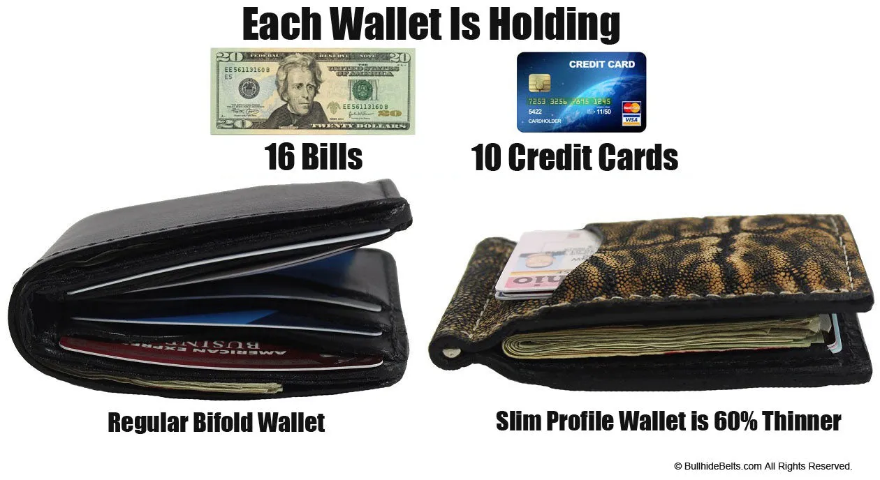 Charcoal Gray Elephant Bifold Slim Profile Wallet With Money Clip