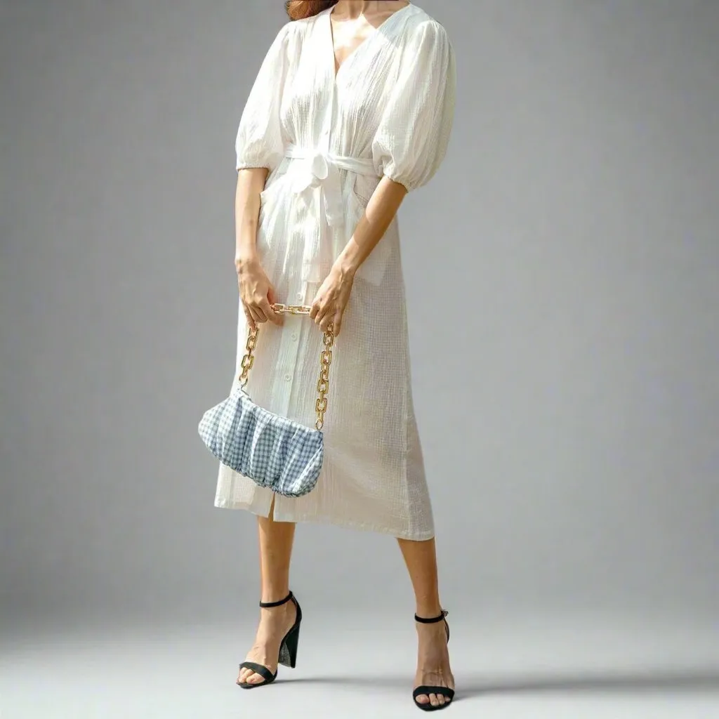 Chic and Sustainable: Gingham Crinkle Midi Dress
