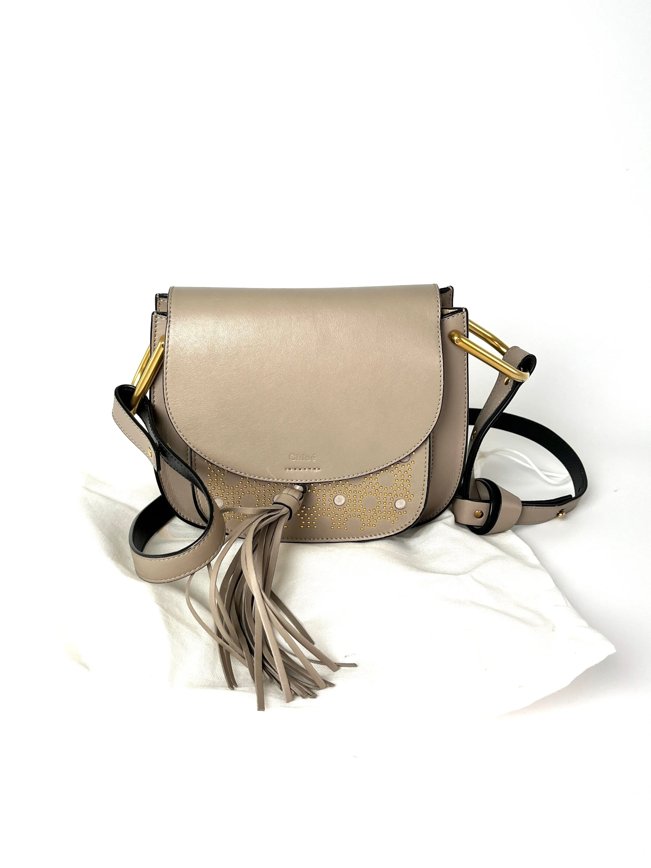 CHLOE Hudson Studded Circle Leather Saddle Crossbody Bag