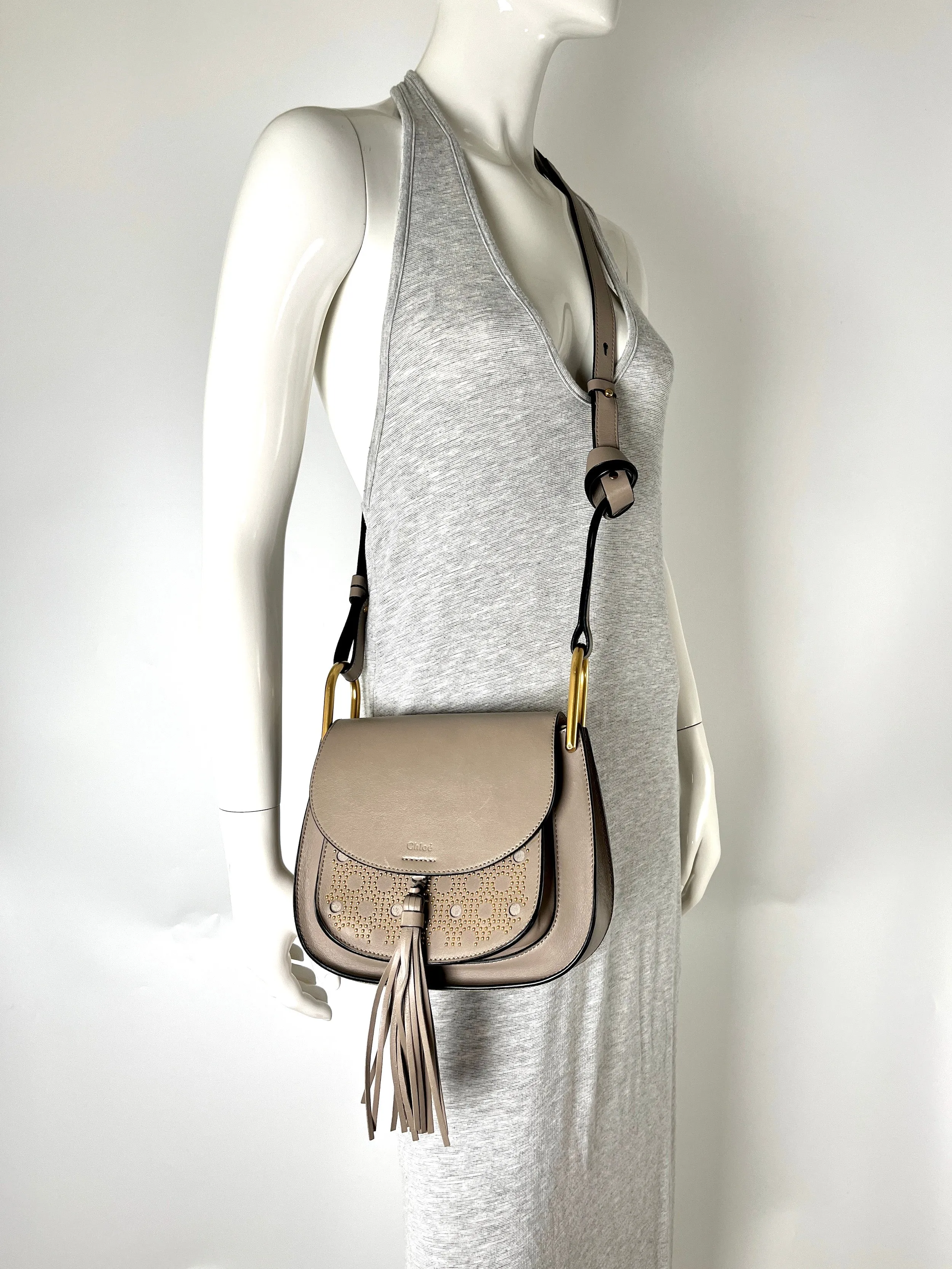 CHLOE Hudson Studded Circle Leather Saddle Crossbody Bag