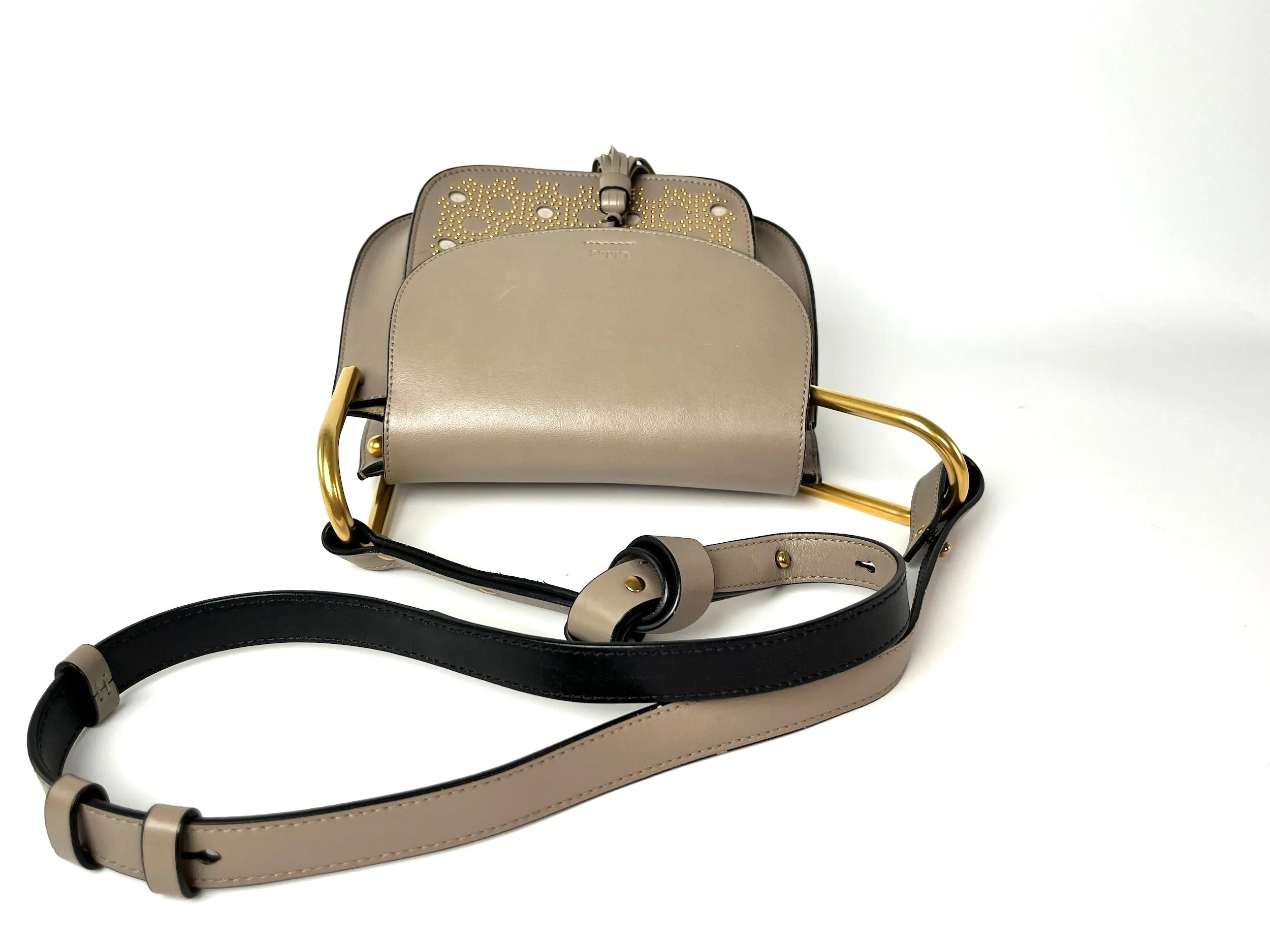 CHLOE Hudson Studded Circle Leather Saddle Crossbody Bag