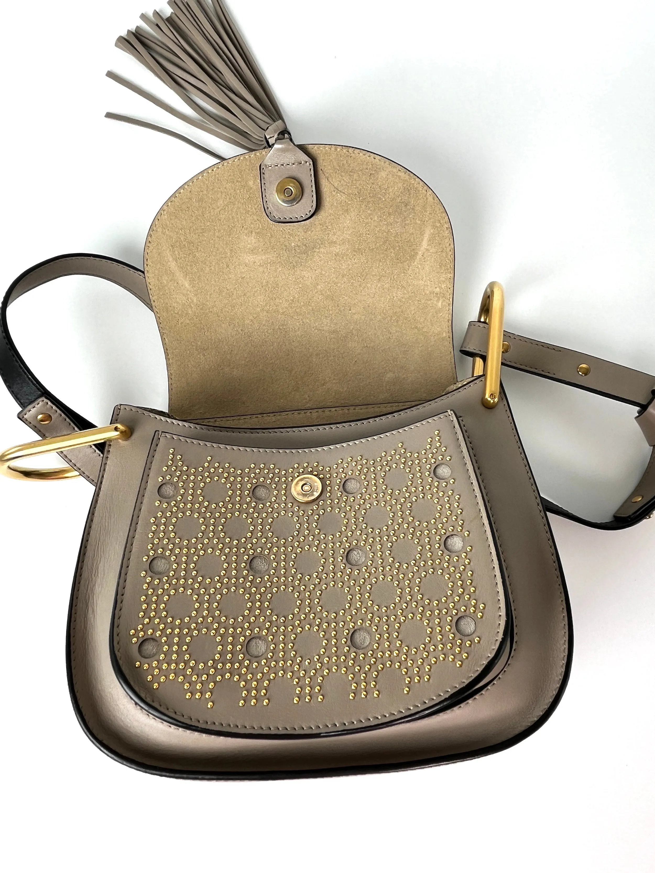 CHLOE Hudson Studded Circle Leather Saddle Crossbody Bag
