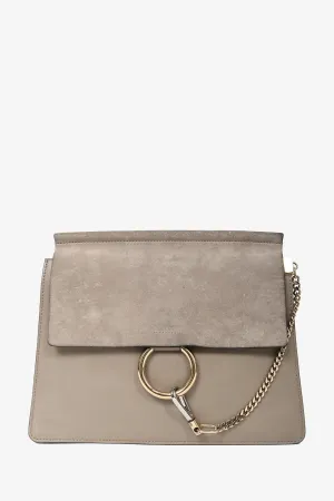 Chloe Taupe Leather/Suede Medium Faye Shoulder Bag
