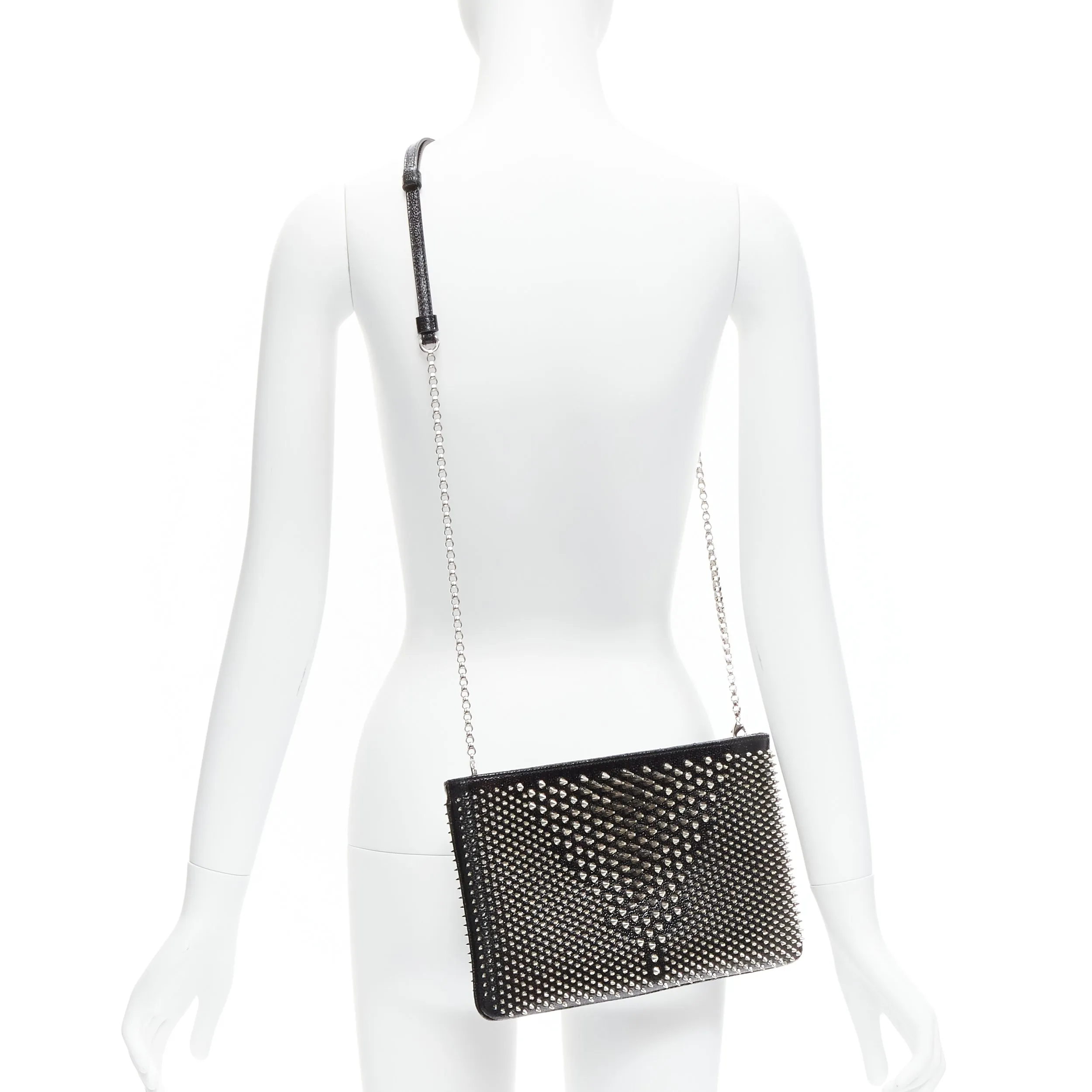 CHRISTIAN LOUBOUTIN Loubiposh black spike stud crossbody shoulder clutch bag