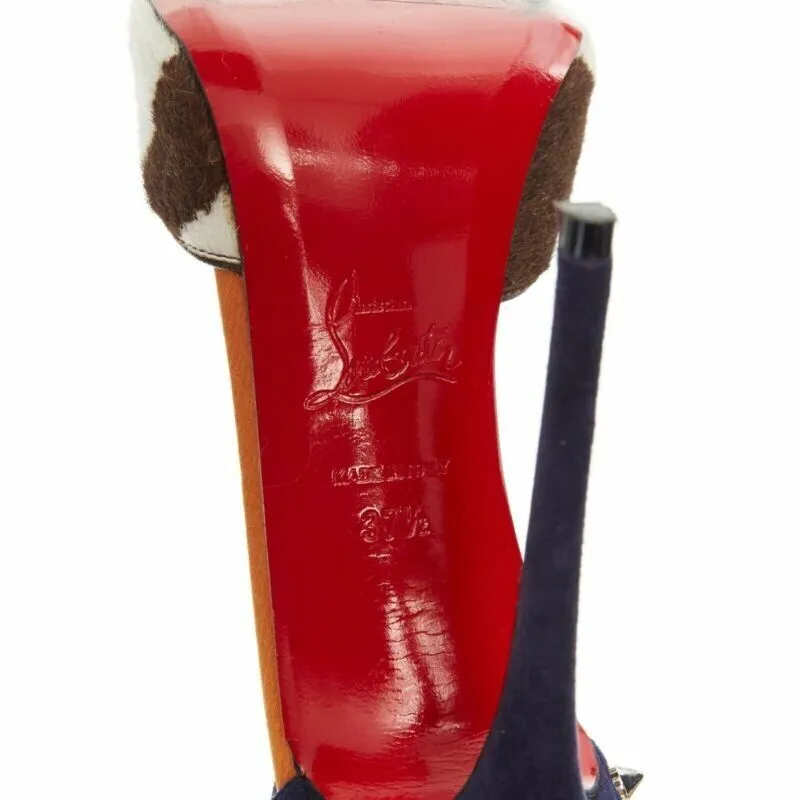 CHRISTIAN LOUBOUTIN Pina Spike animal peep toe ankle strap studded heel EU37.5