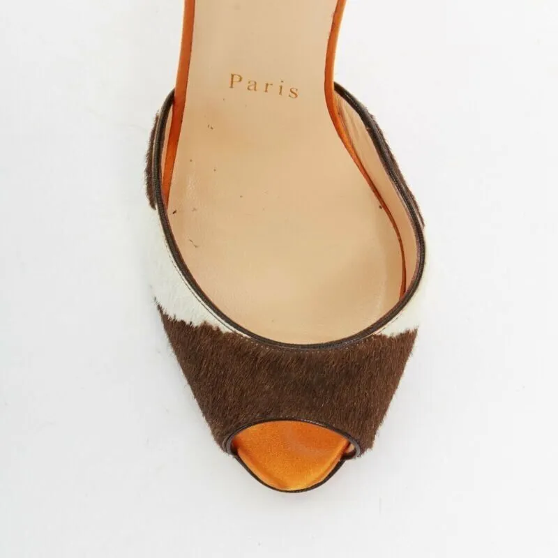 CHRISTIAN LOUBOUTIN Pina Spike animal peep toe ankle strap studded heel EU37.5