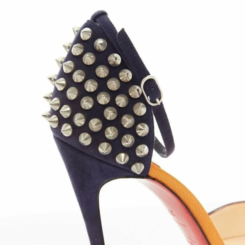 CHRISTIAN LOUBOUTIN Pina Spike animal peep toe ankle strap studded heel EU37.5