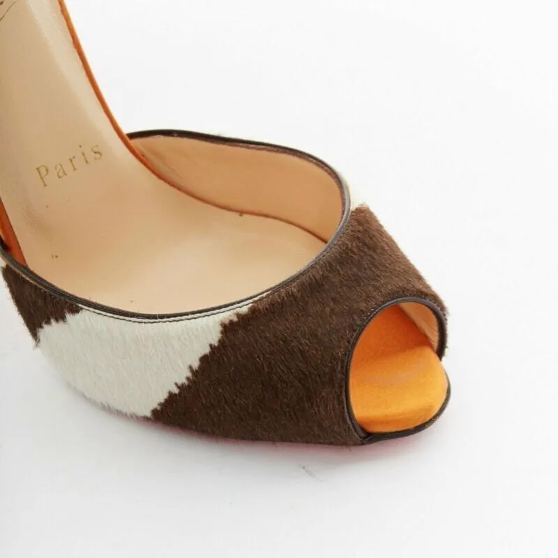 CHRISTIAN LOUBOUTIN Pina Spike animal peep toe ankle strap studded heel EU37.5