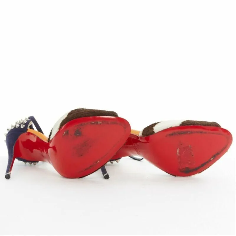 CHRISTIAN LOUBOUTIN Pina Spike animal peep toe ankle strap studded heel EU37.5