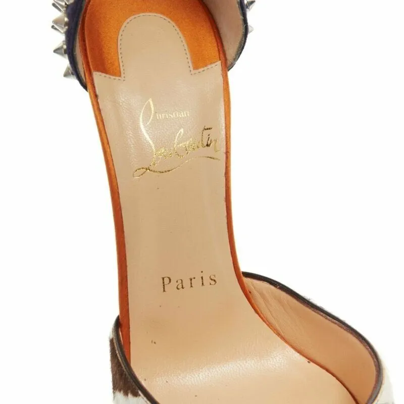 CHRISTIAN LOUBOUTIN Pina Spike animal peep toe ankle strap studded heel EU37.5