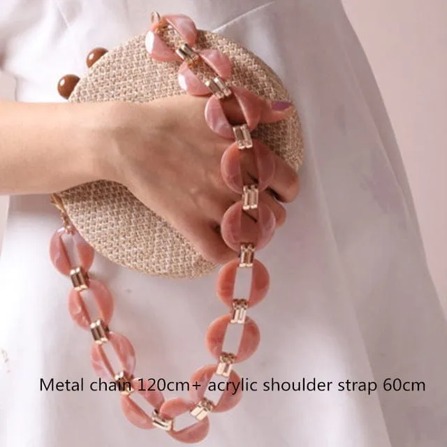 Circular Weave Handbag Beach Bag With Resin Wooden Strip