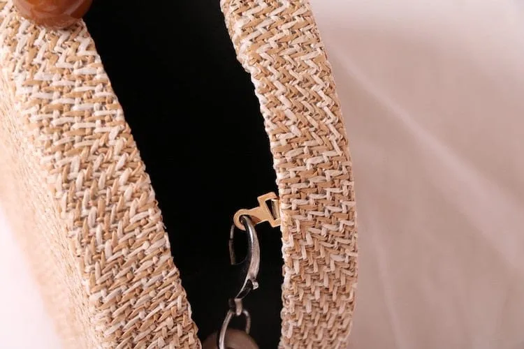 Circular Weave Handbag Beach Bag With Resin Wooden Strip