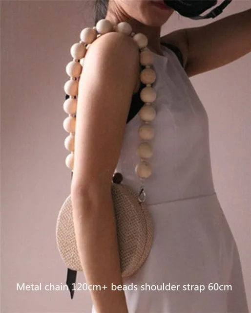 Circular Weave Handbag Beach Bag With Resin Wooden Strip