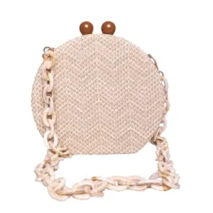 Circular Weave Handbag Beach Bag With Resin Wooden Strip