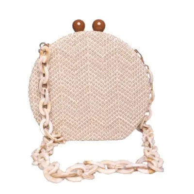 Circular Weave Handbag Beach Bag With Resin Wooden Strip