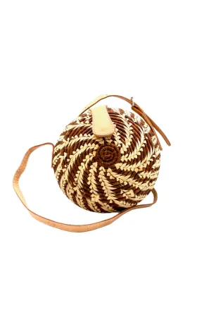 Clamshell Two Tone Round Straw Crossbody Bag