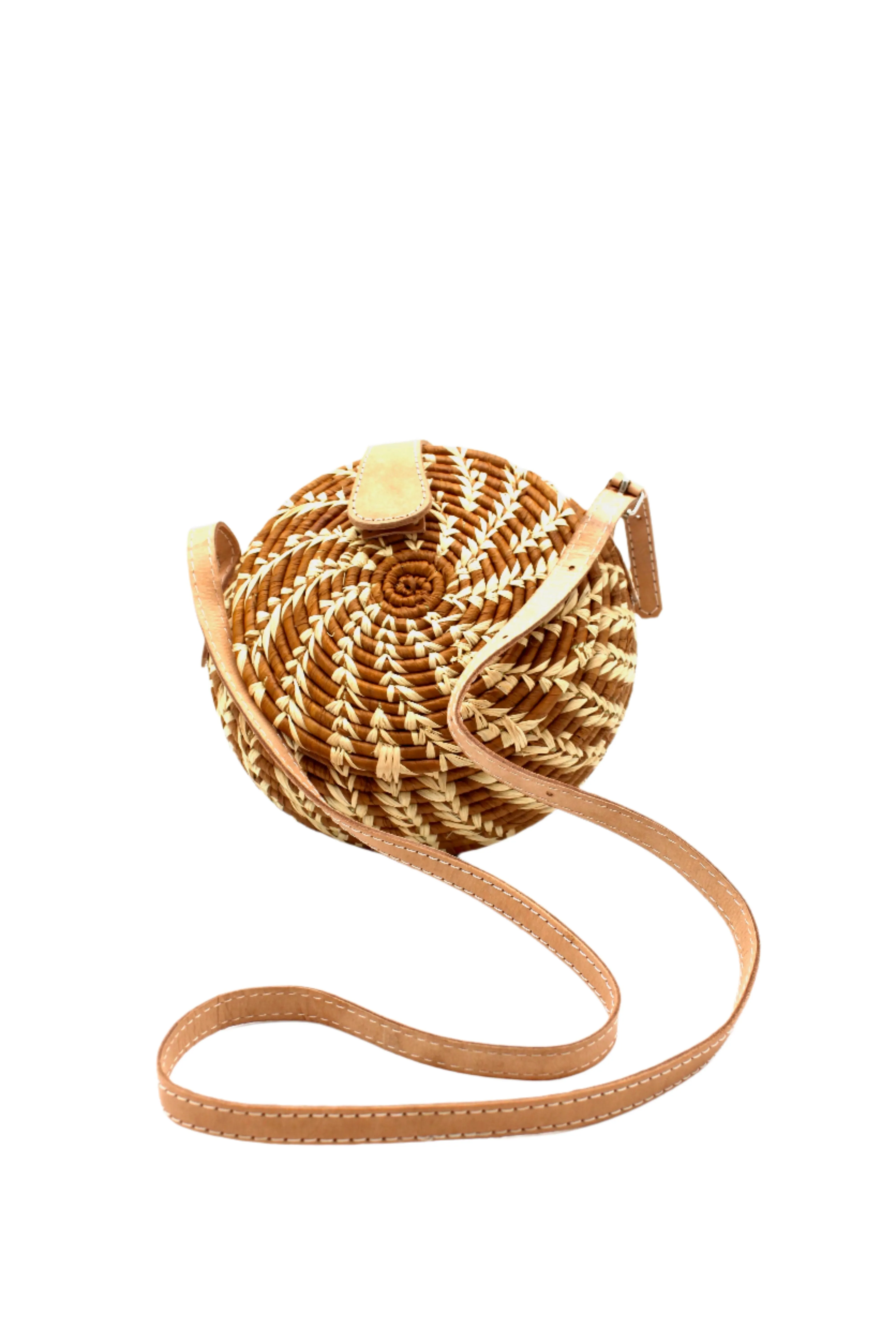 Clamshell Two Tone Round Straw Crossbody Bag