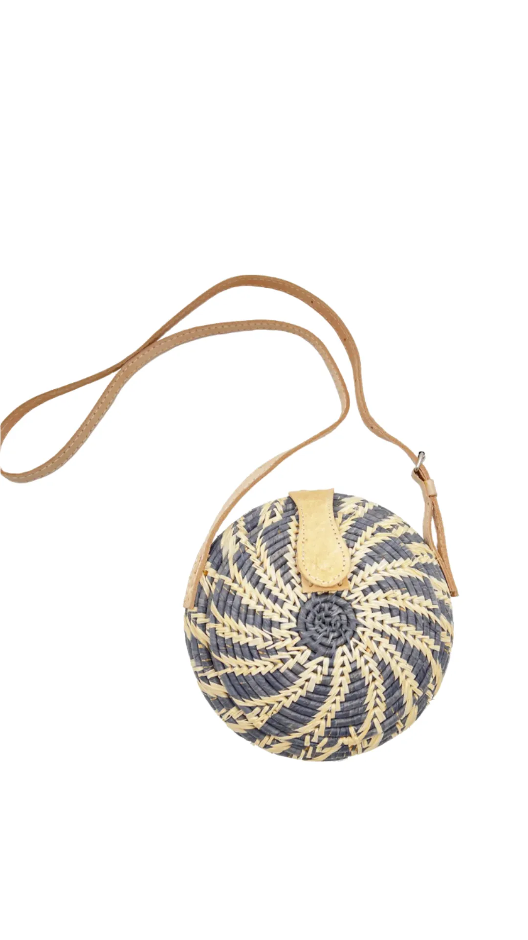 Clamshell Two Tone Round Straw Crossbody Bag