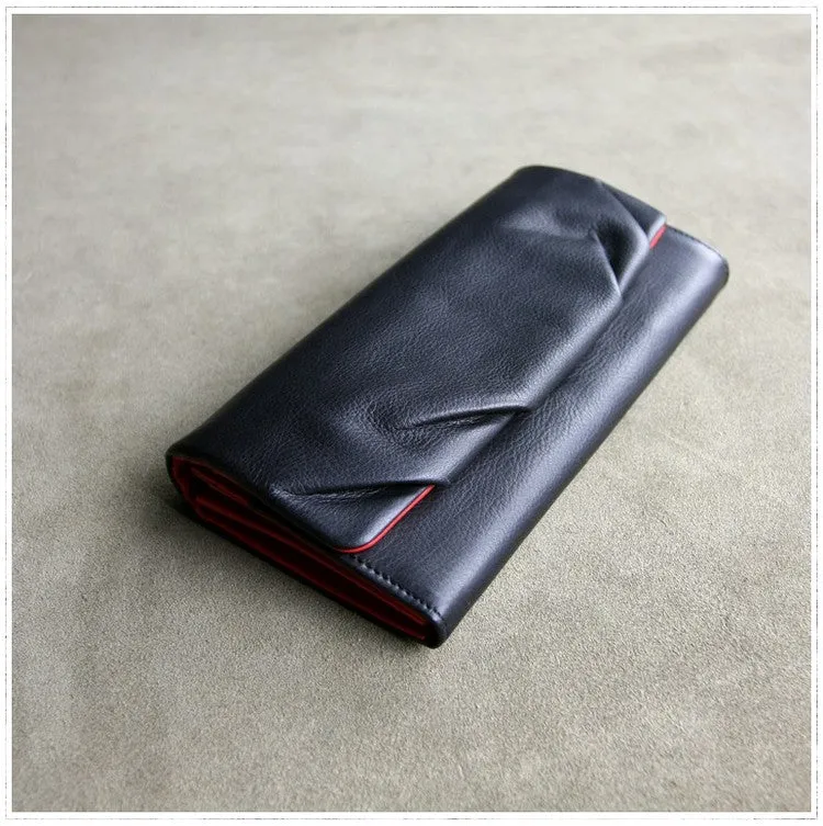Classic Black Leather Womens Wallet Bifold Clutch Wallet Long Wallet for Women