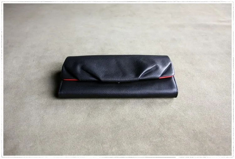 Classic Black Leather Womens Wallet Bifold Clutch Wallet Long Wallet for Women