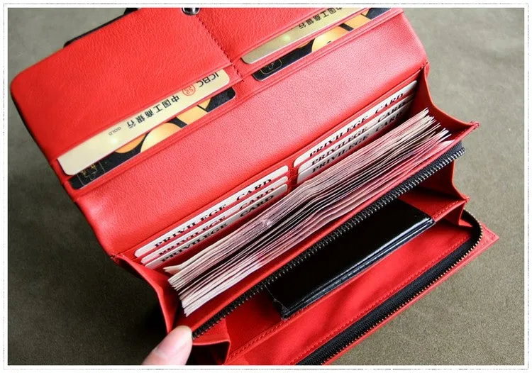 Classic Black Leather Womens Wallet Bifold Clutch Wallet Long Wallet for Women