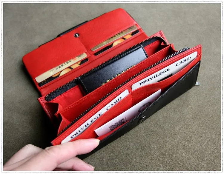 Classic Black Leather Womens Wallet Bifold Clutch Wallet Long Wallet for Women