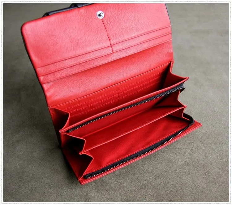 Classic Black Leather Womens Wallet Bifold Clutch Wallet Long Wallet for Women
