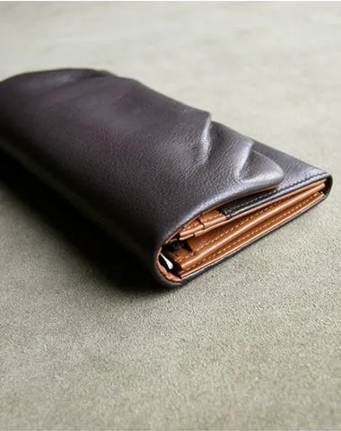 Classic Black Leather Womens Wallet Bifold Clutch Wallet Long Wallet for Women