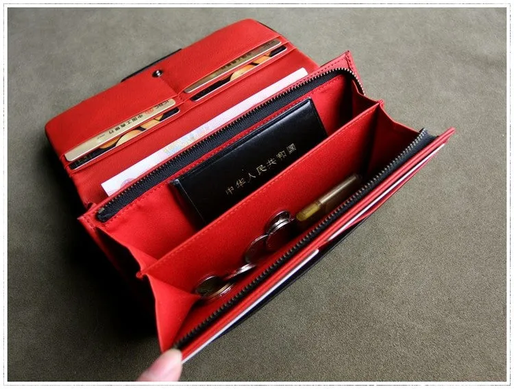 Classic Black Leather Womens Wallet Bifold Clutch Wallet Long Wallet for Women
