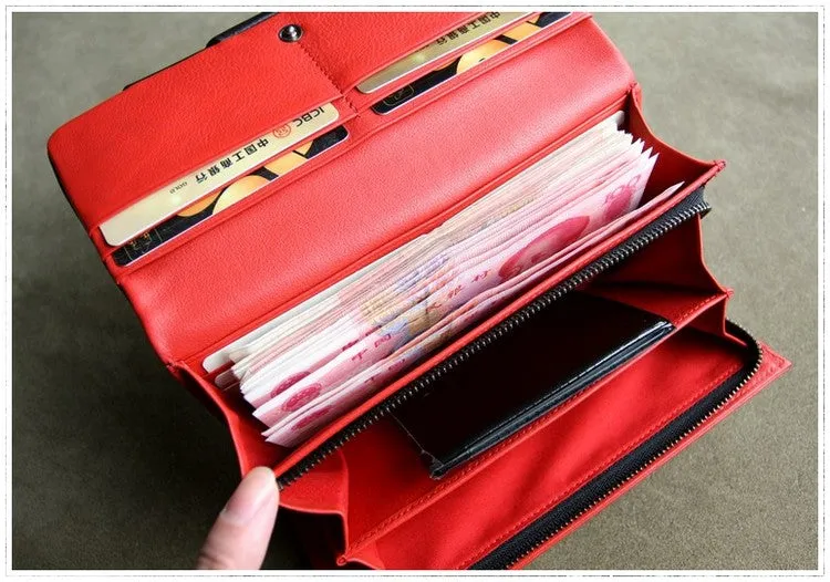 Classic Black Leather Womens Wallet Bifold Clutch Wallet Long Wallet for Women