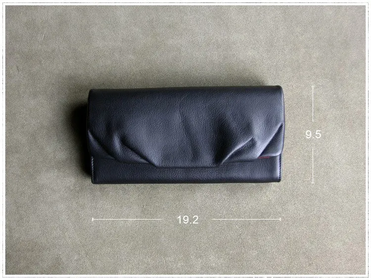 Classic Black Leather Womens Wallet Bifold Clutch Wallet Long Wallet for Women