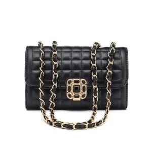 Classic Double Flap Metal Chain Crossbody Bag - Black