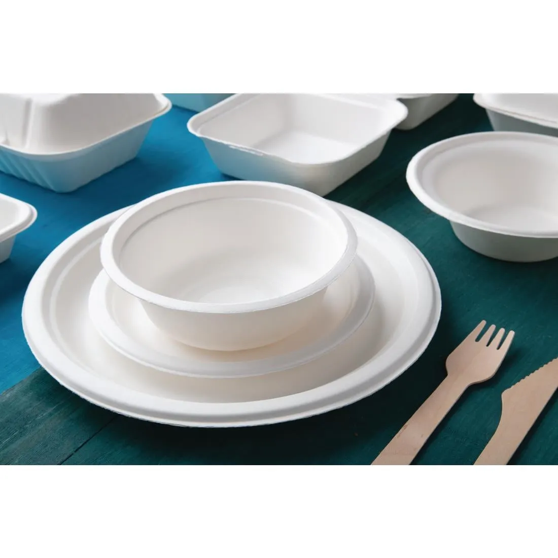 CW906 Fiesta Green Compostable Bagasse Bowls Round 10oz (Pack of 50)