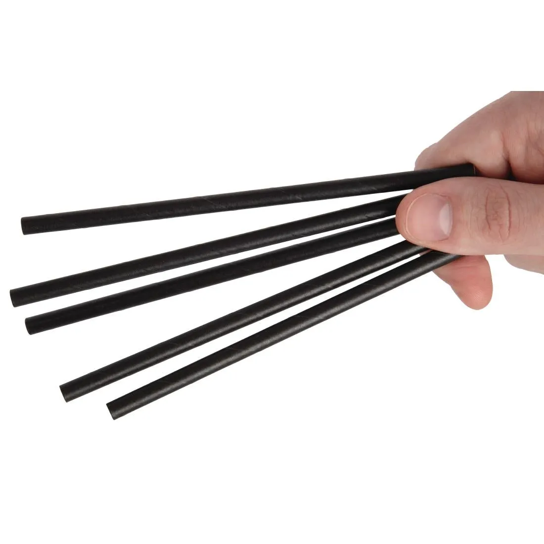 CY080 Fiesta Green Compostable Paper Cocktail Stirrer Straws Black (Pack of 250)