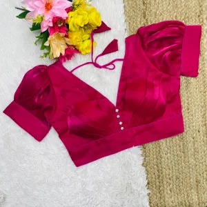 Dark Pink Glamorous Ruffled Metallic Jimmy Choo Blouse