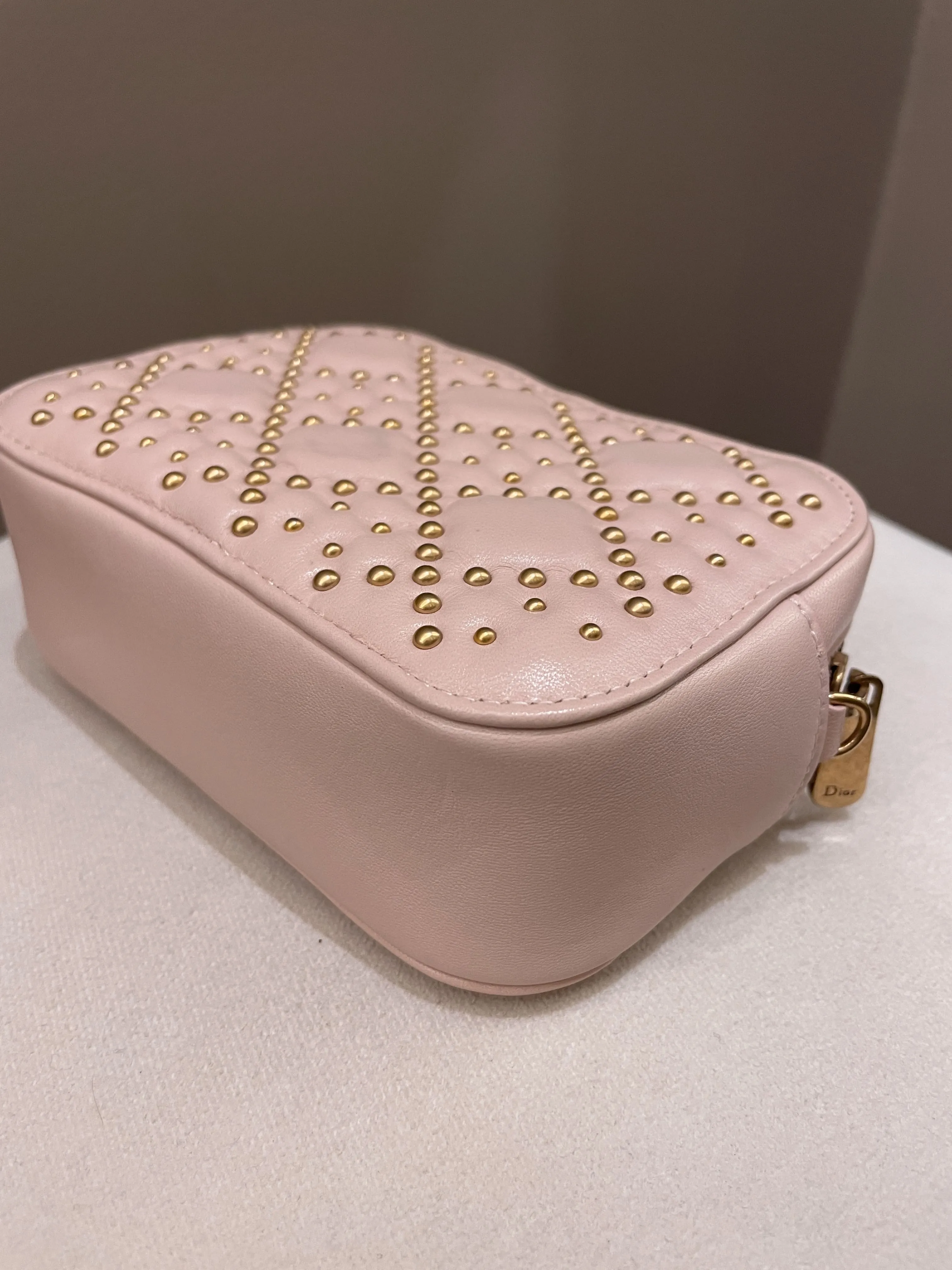 Dior Cannage Studded Lady Dior Camera Bag Powder Beige Lambskin