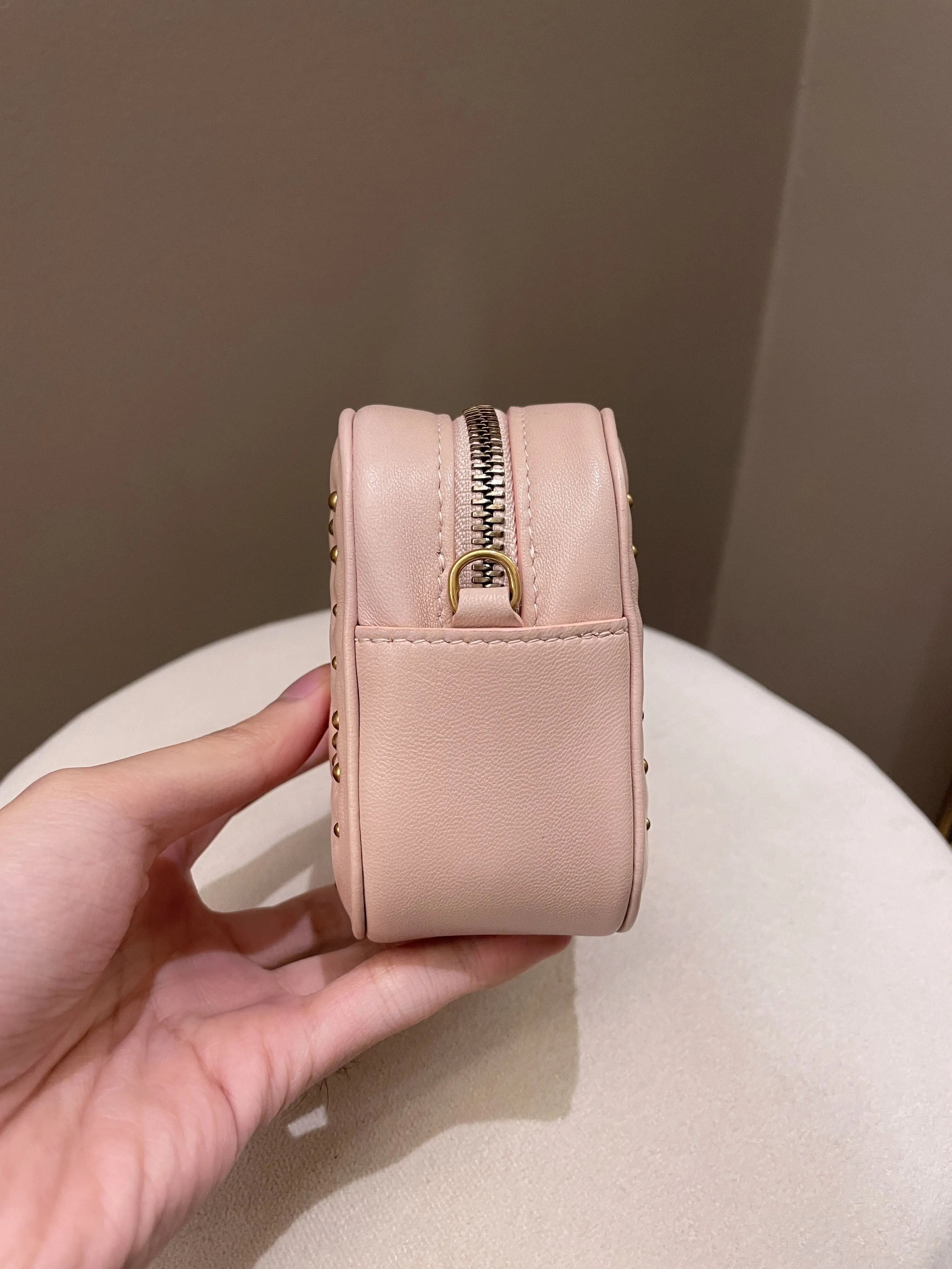 Dior Cannage Studded Lady Dior Camera Bag Powder Beige Lambskin