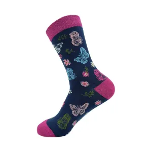 Eco Chic Eco-Friendly Monarch Butterflies Navy Bamboo Socks