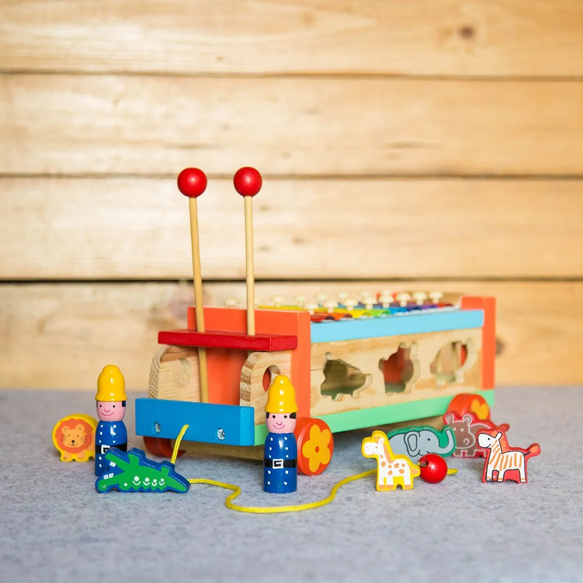 Eco-Friendly Wooden Musical Animal Truck