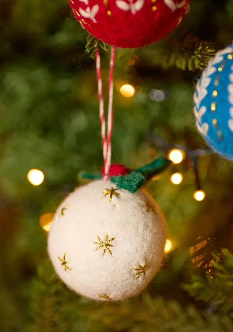 Embroidered Felt Christmas Baubles, Nepal