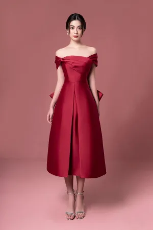 Eugene A-line Off-Shoulder Taffeta Midi Dress