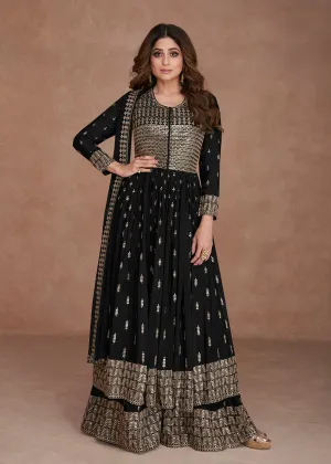 Festive Look Glamorous Black Zari Embroidered Palazzo Suit