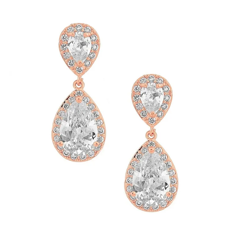 Ffion Crystal Drop Earrings Available in Rose Gold & Silver